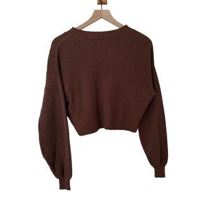 Hollister Woman's Size Small Brown Crew Neck Ribbed Cropped Pullover Sweater